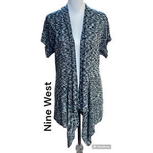 Nine West SZ M Woman’s Black Gray Print Lightweight Cardigan Sweater Top